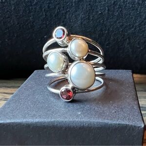 Silver, Garnet, & Pearl Ring
